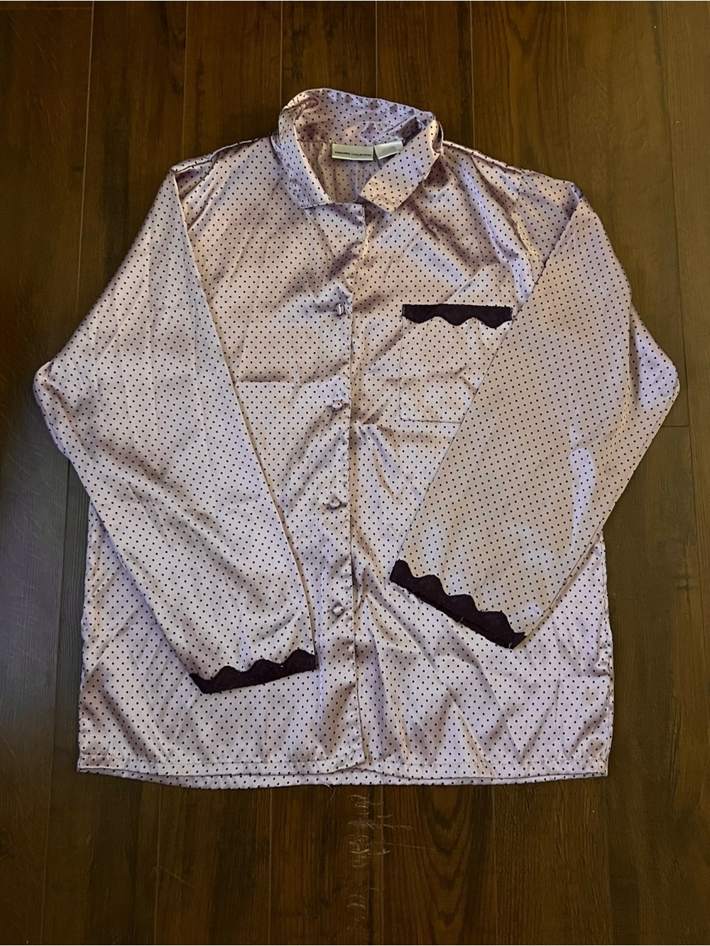 Light Purple Polka Dot Satin Pajama Top with Dark Trim